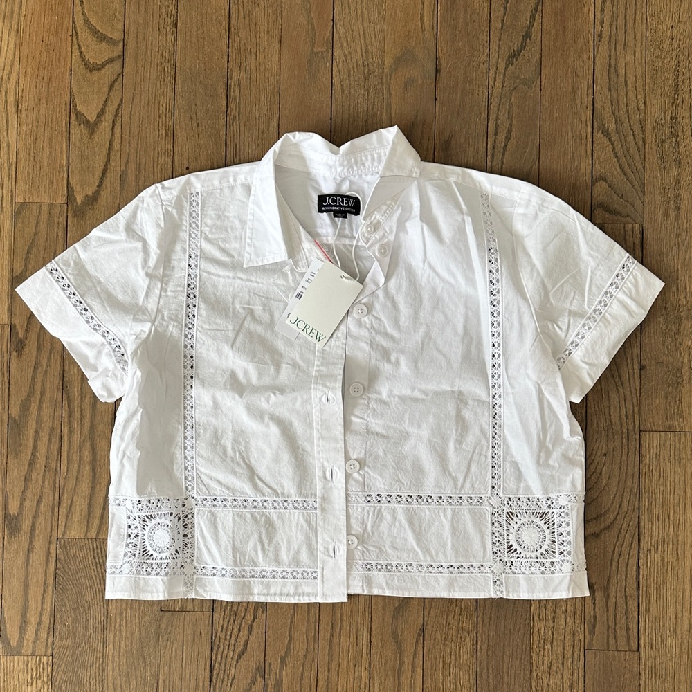 NWT J. Crew White Button Down Shirt with Embroidery